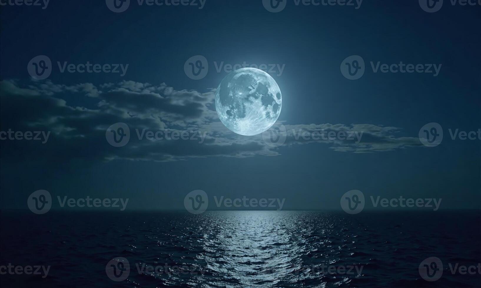 Full moon night sky ocean moonlight reflection calm photo