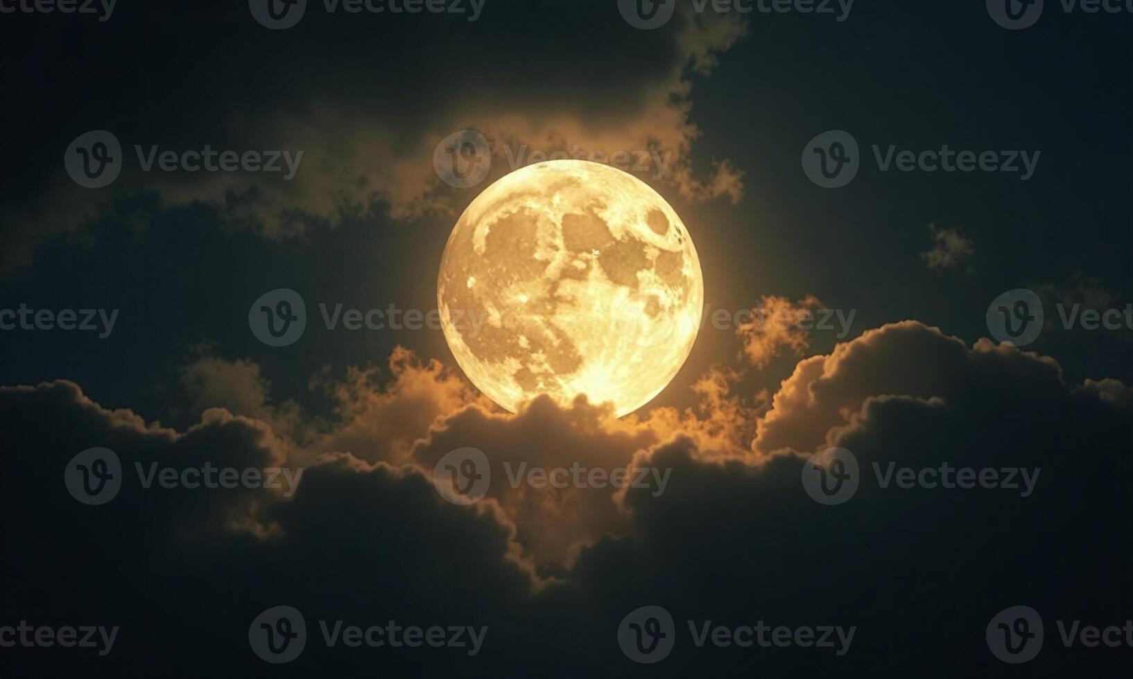Full moon glowing cloudy night sky ethereal atmospheric photo