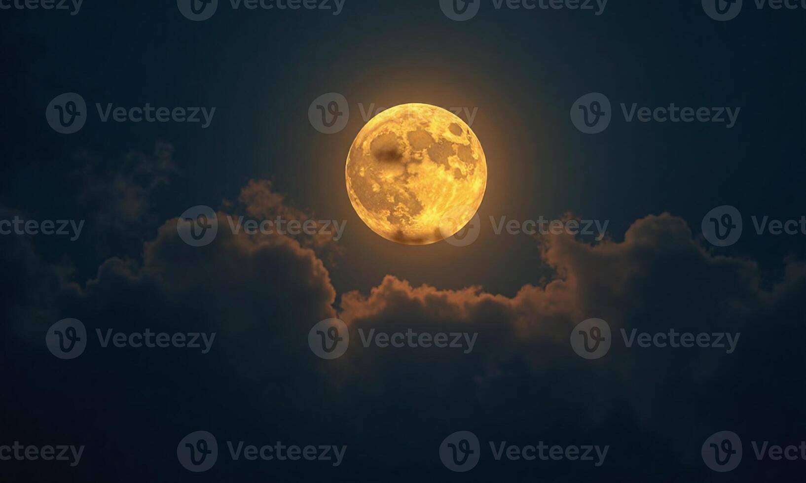 Full moon glowing cloudy night sky ethereal atmospheric photo