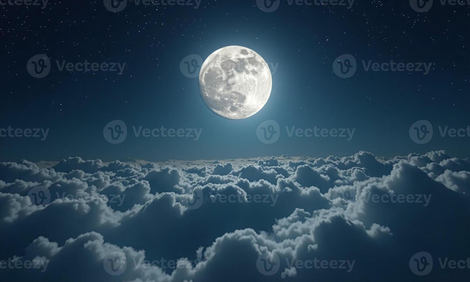 Full moon above clouds night sky starry background photo