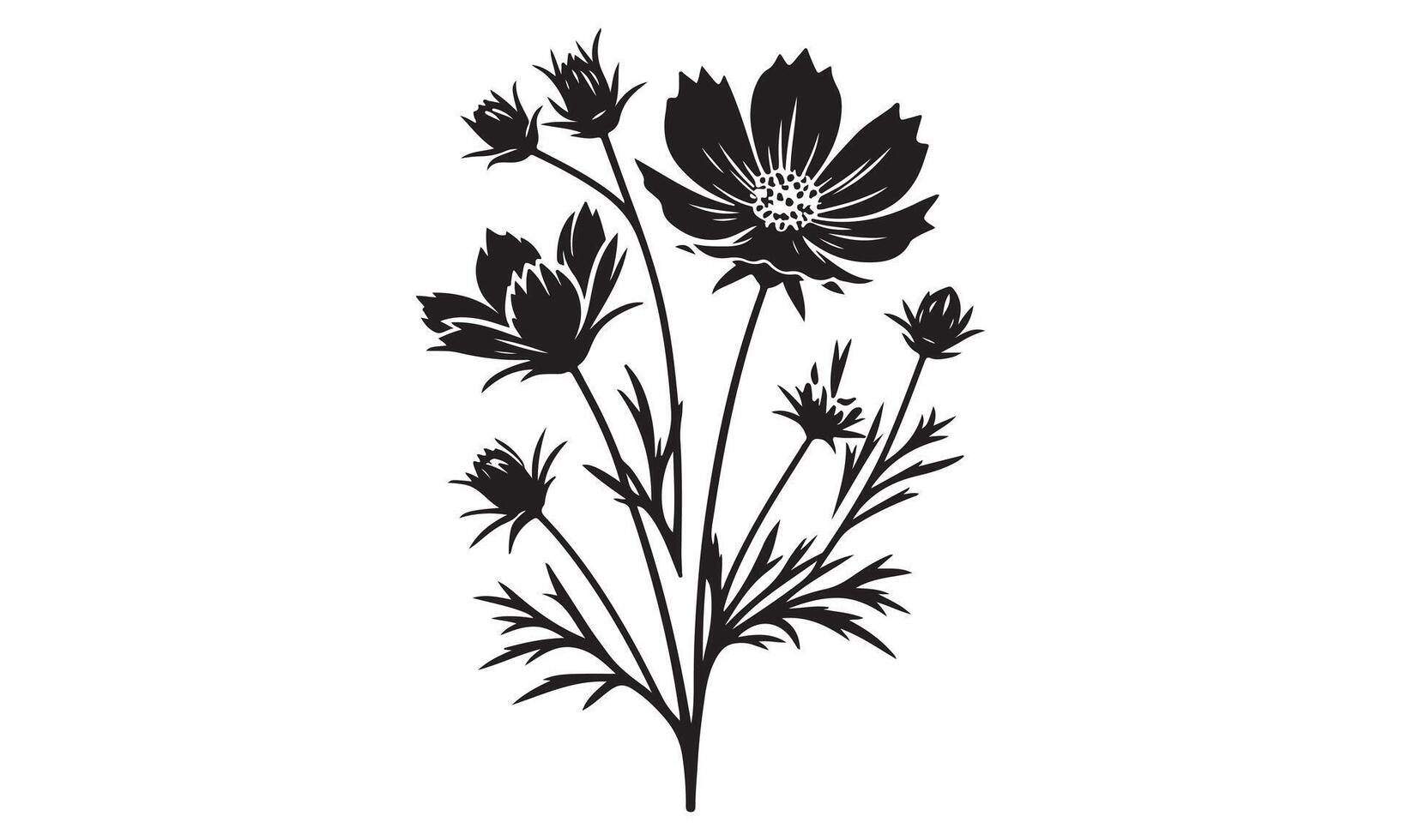 Black and white illustration of a flower vector
