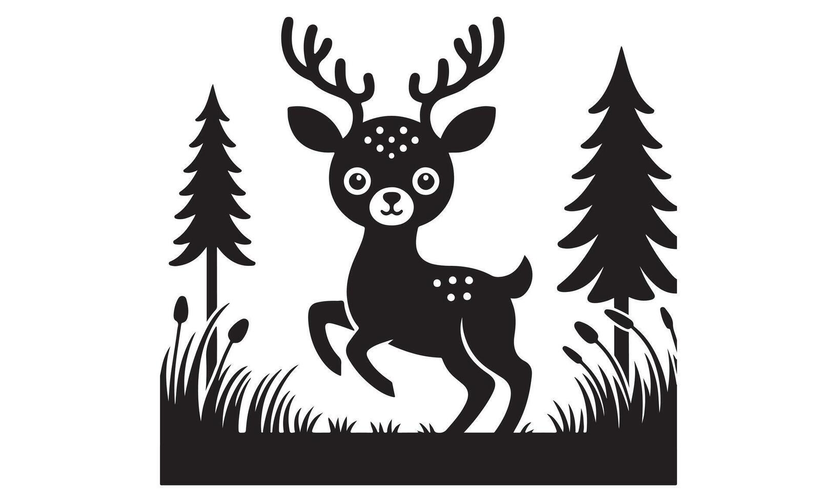 A black and white deer in the forest vector
