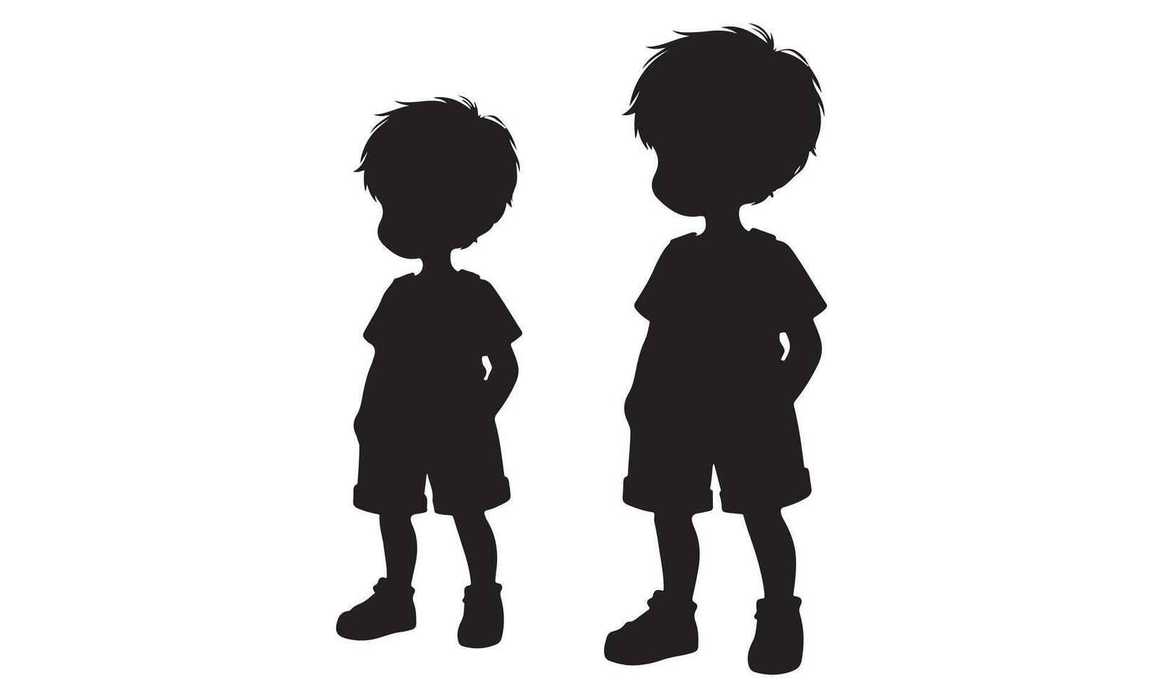 Two silhouettes of two children standing in front of a white background vector