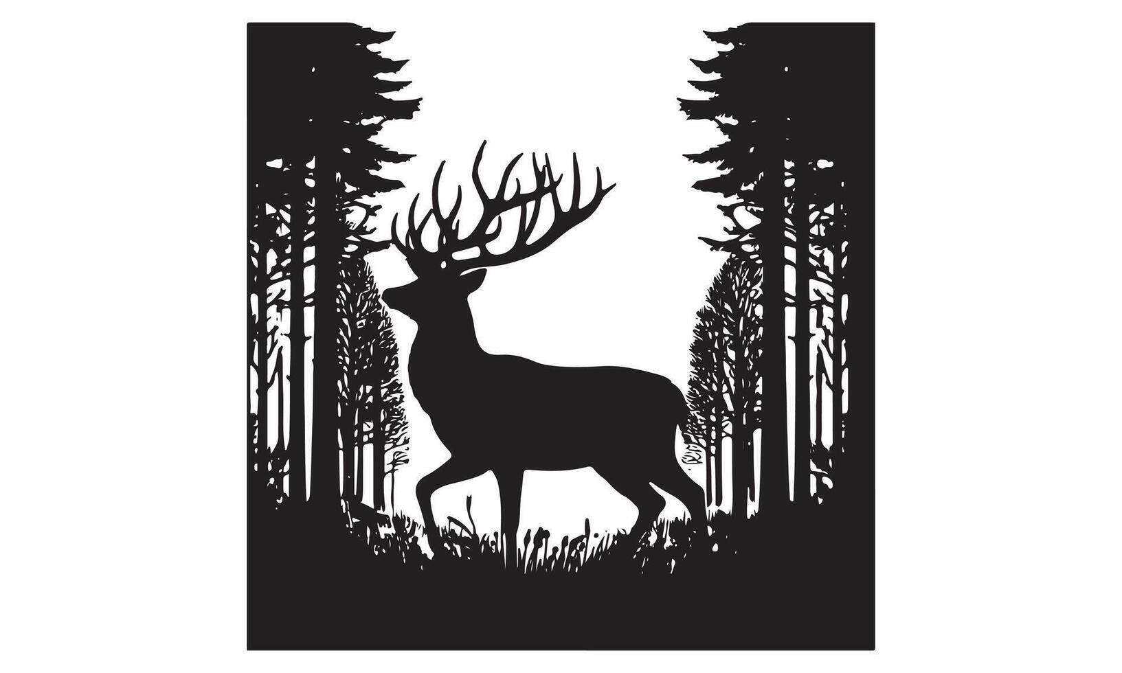 A silhouette of a deer in the woods vector
