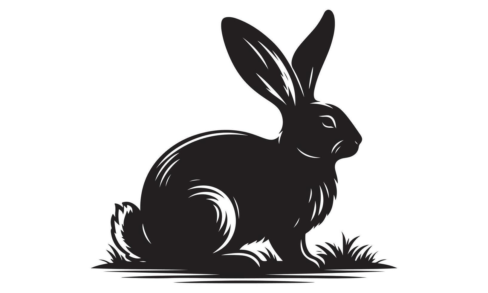 Black and white silhouette of a rabbit sitting on grass vector