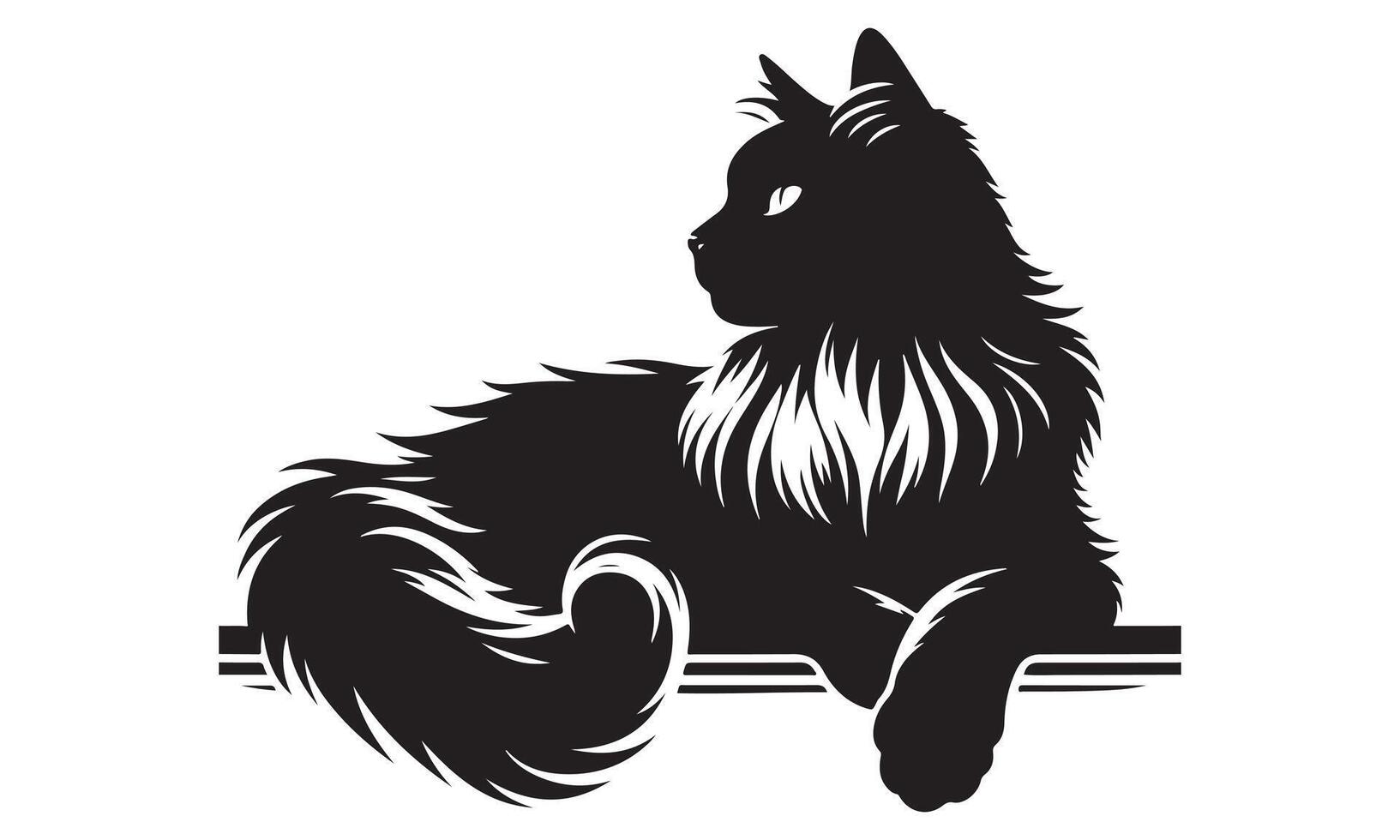 A black and white silhouette of a cat sitting on a ledge vector