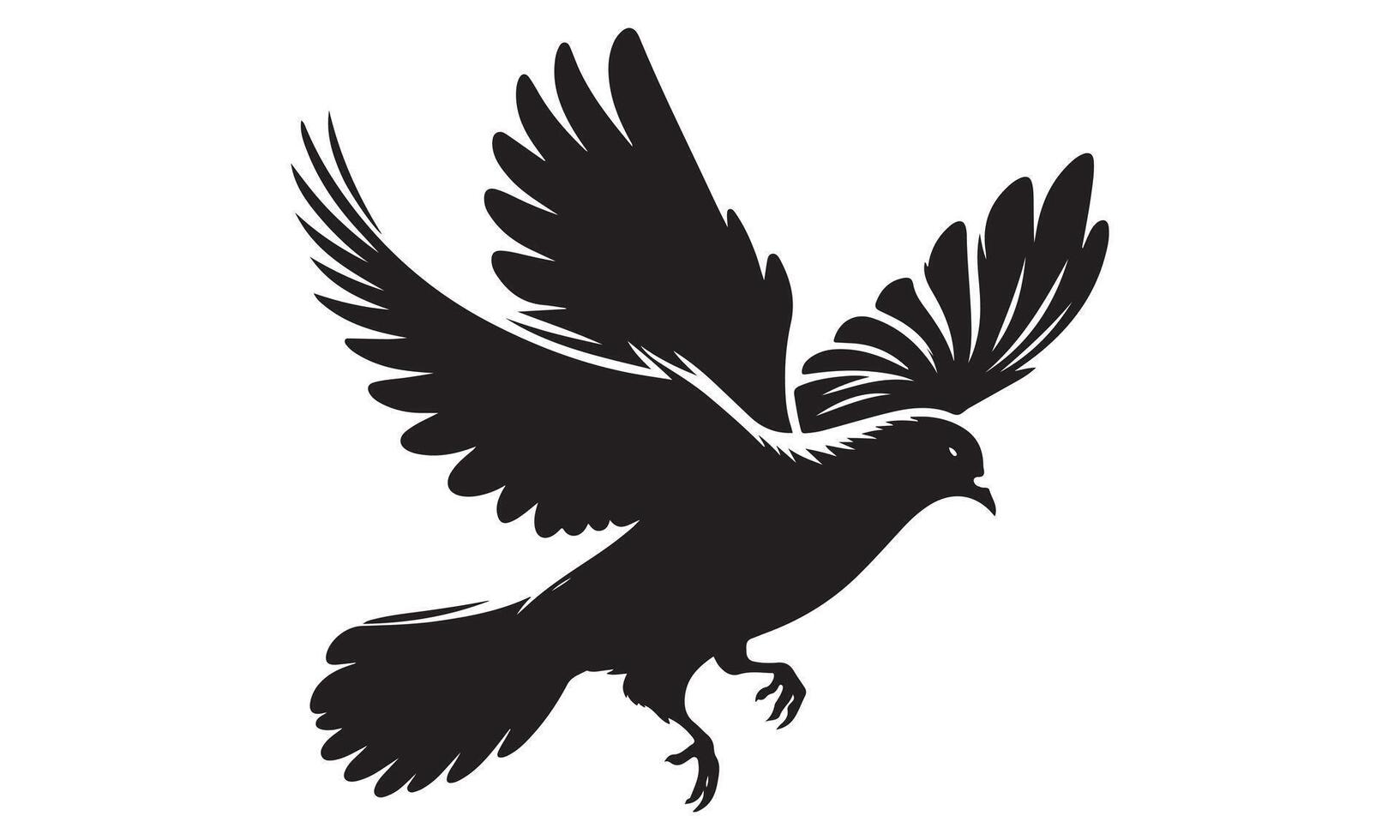 A black and white silhouette of a flying dove vector