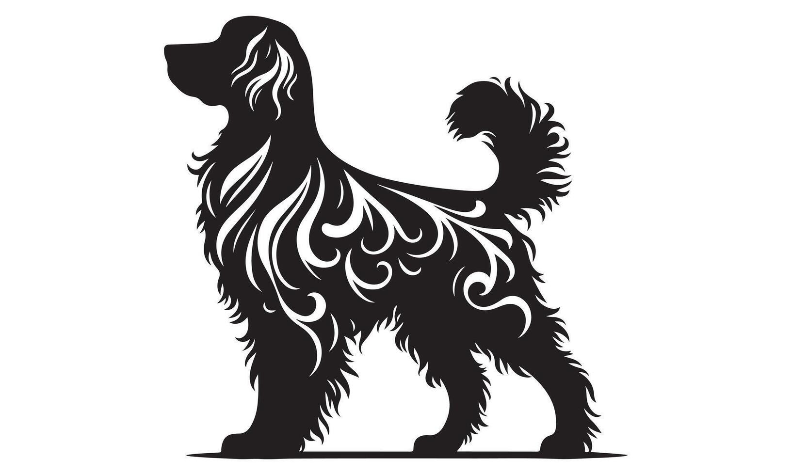 A silhouette of a dog with long hair vector