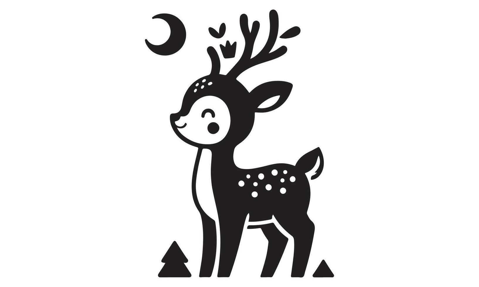 A black and white deer with a moon on it vector