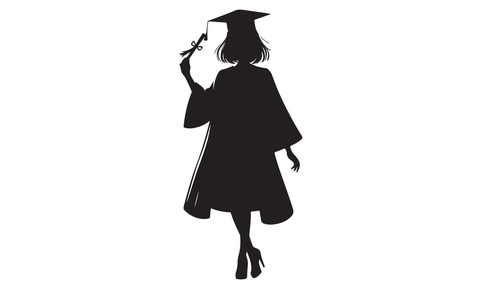 A silhouette of a woman in a graduation gown holding a diploma vector