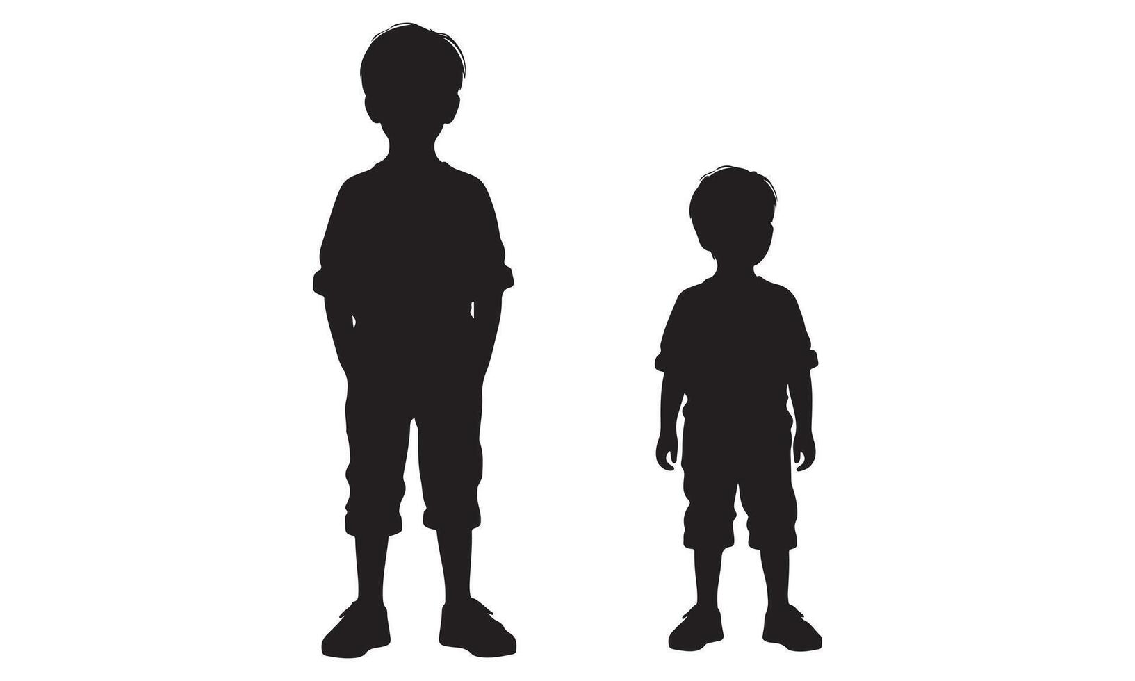 Two silhouettes of two children standing next to each other vector