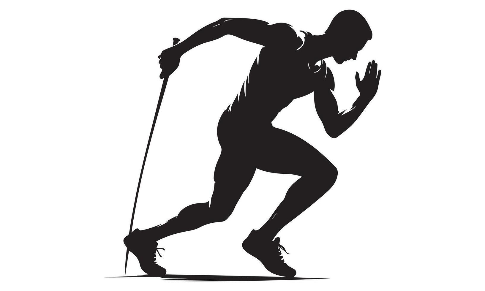 A silhouette of a man running with a pole vector