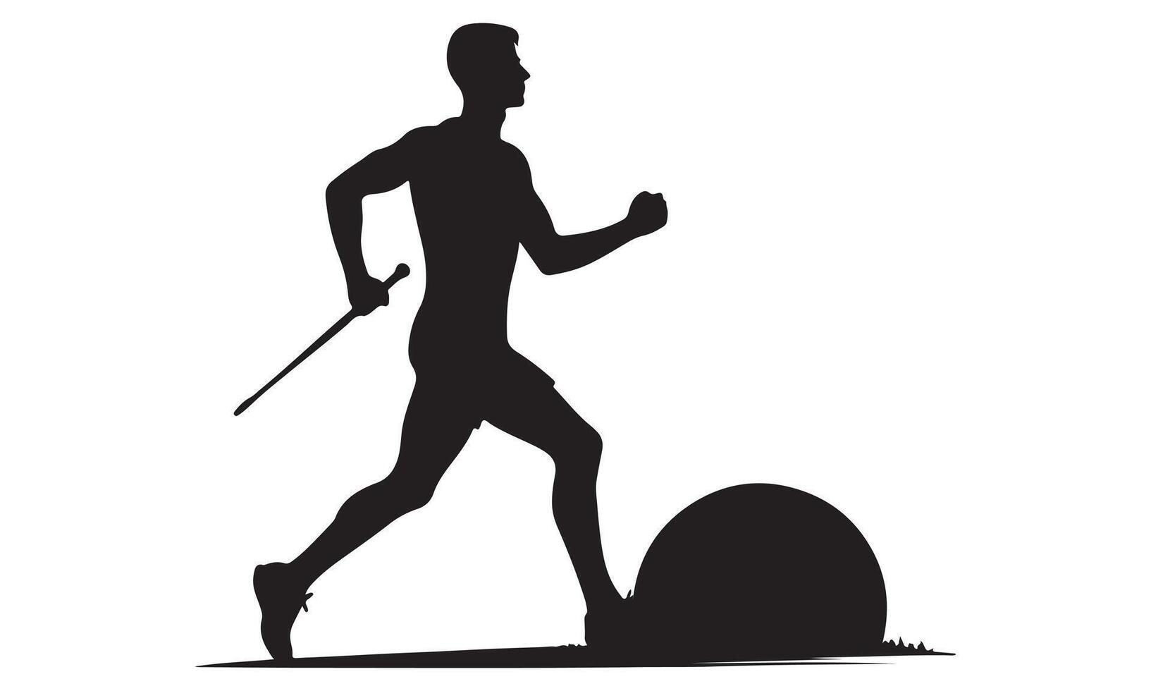 Silhouette of a man running with a ball and stick vector