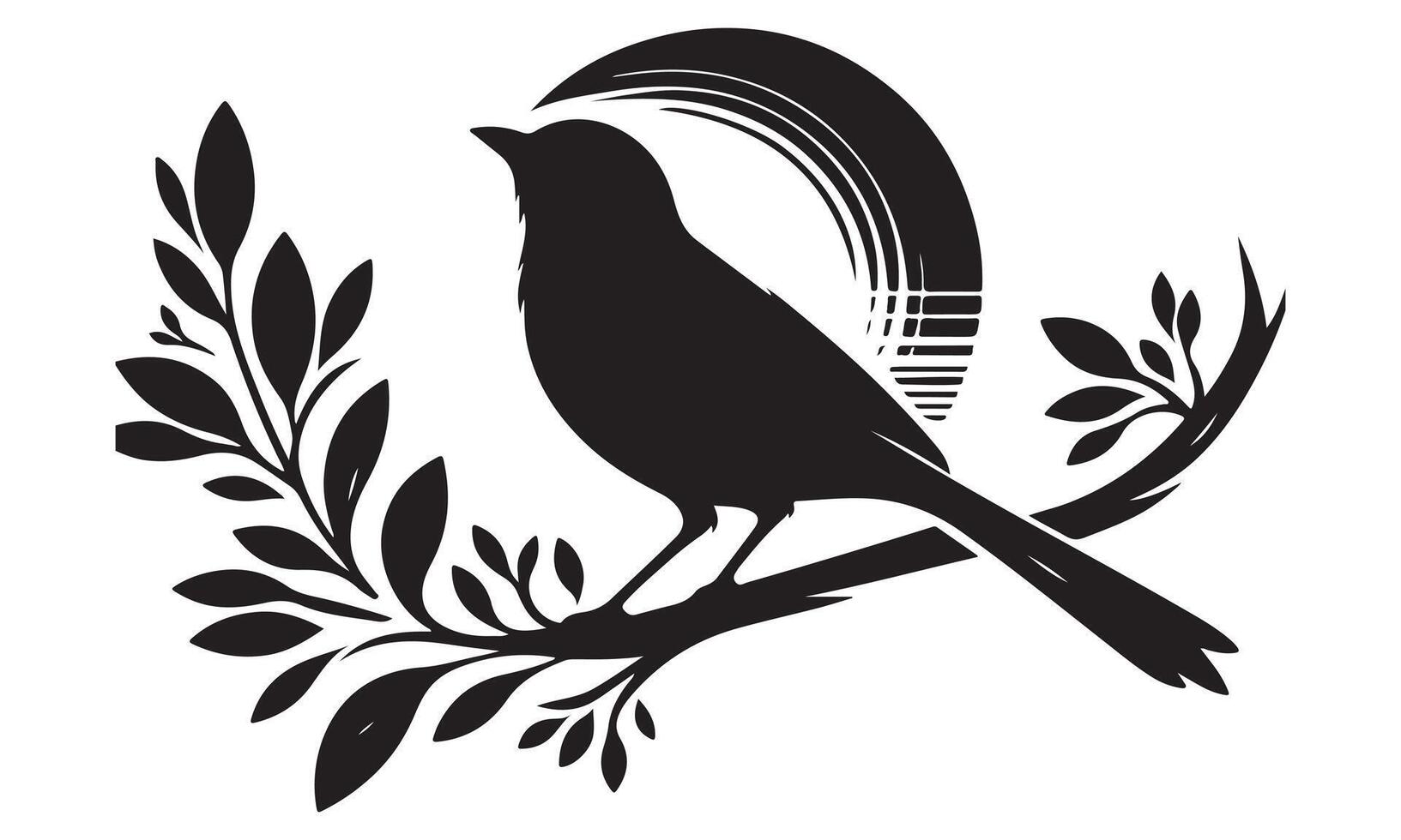 A black and white silhouette of a bird sitting on a branch vector