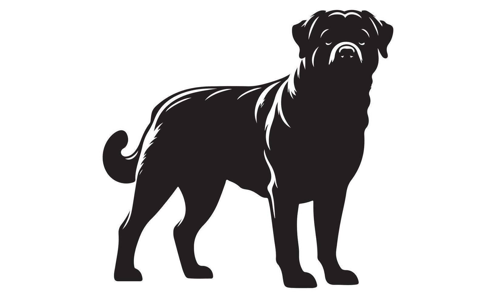 Black and white silhouette of a dog standing on a white background vector