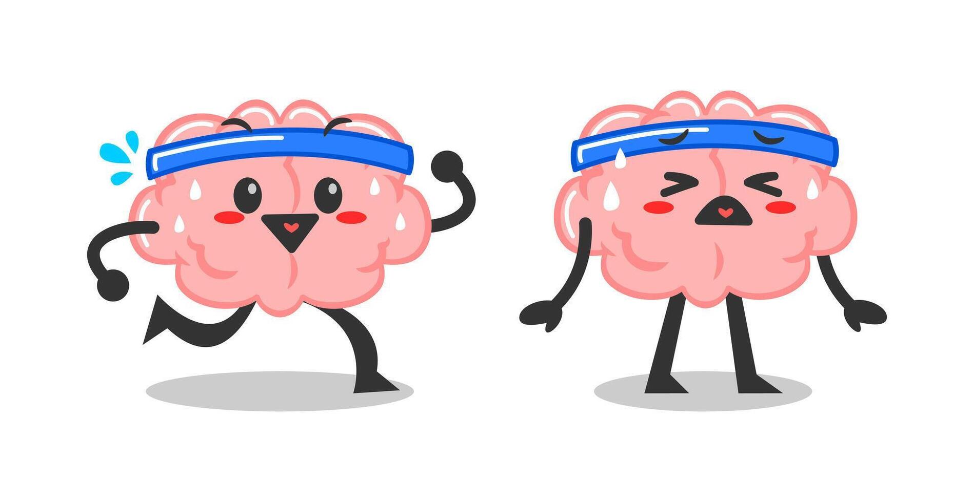 brain cute mascot doing exercise. funny sporty cartoon brain mascot character. vector