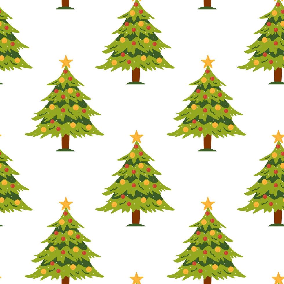 Pink christmas tree ornaments seamless pattern. New year and Christmas seamless pattern with christmas tree on pink background illustration. vector