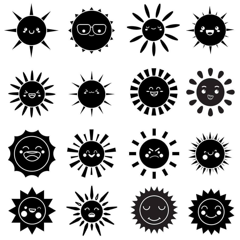 Funny sun icon set. Smiling sun illustration sign collection. Sun symbol or logo. vector