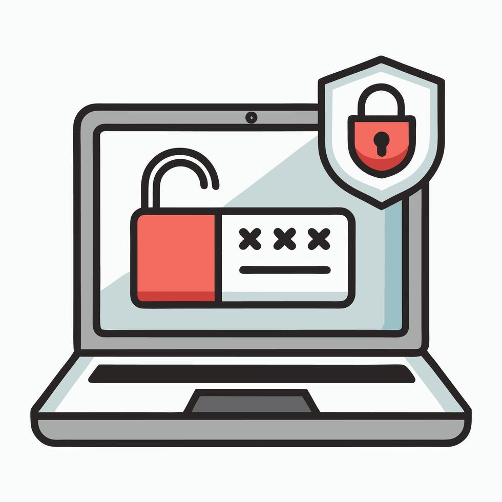 Laptop with password notification and lock icon vector