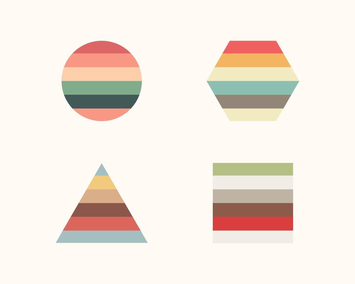 Geometric vintage color shapes, square, circle, triangle, hexagon. Basic geometric icon shapes design vector
