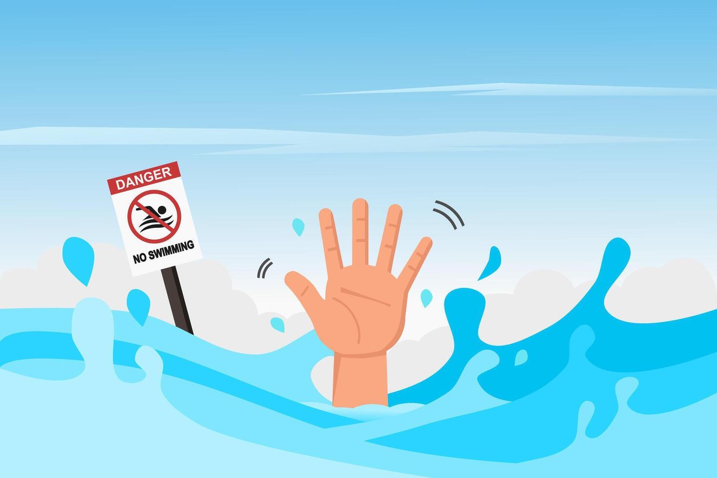 Hand of a person drowning in water reaches out to the surface to ask for help. vector
