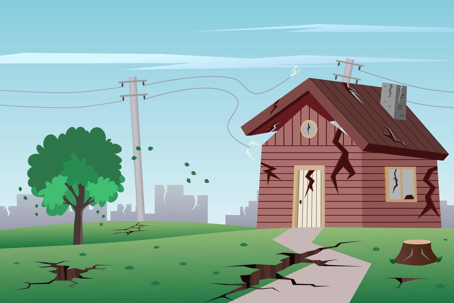 House damaged by earthquake. Natural disaster. vector