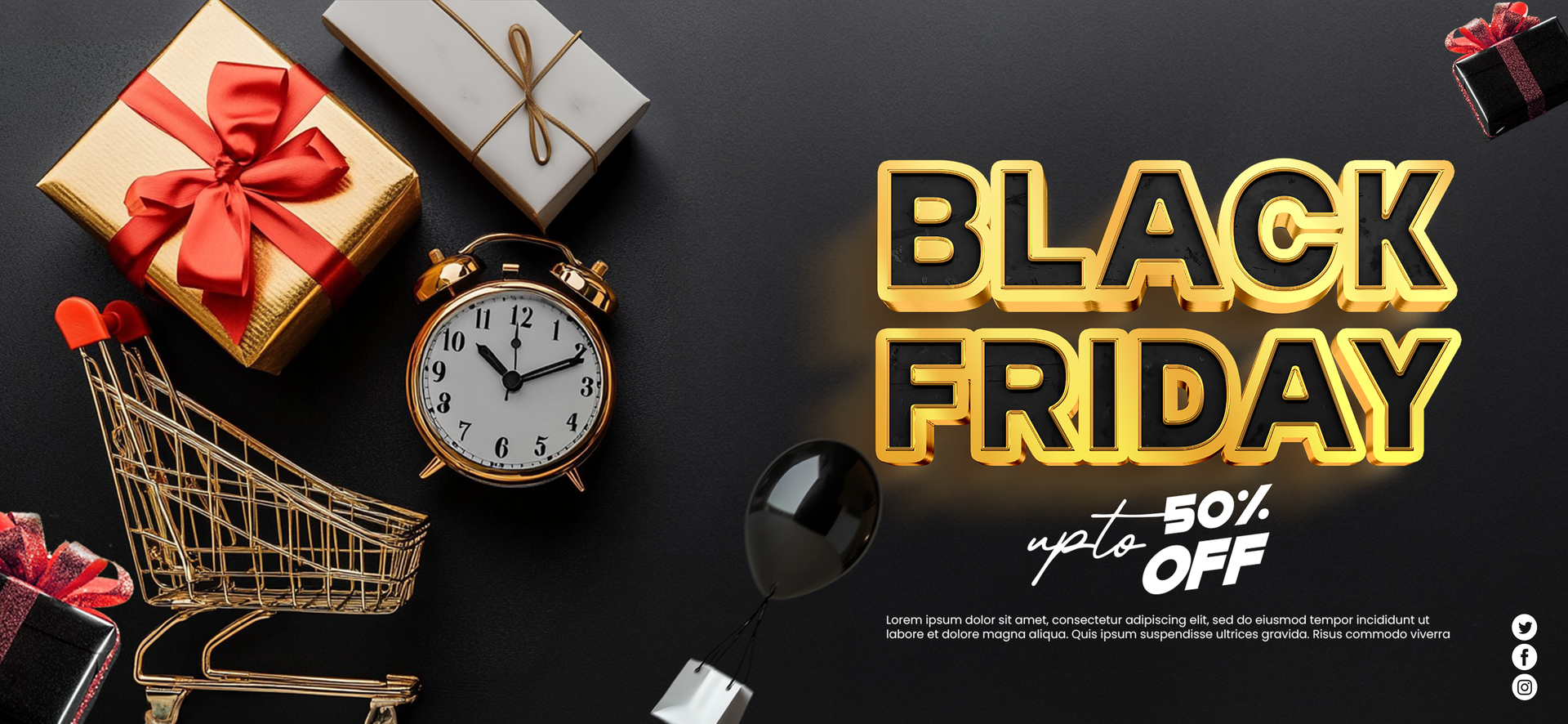 black Friday sale banner gift box and cart background Black Friday shopping discount banner psd