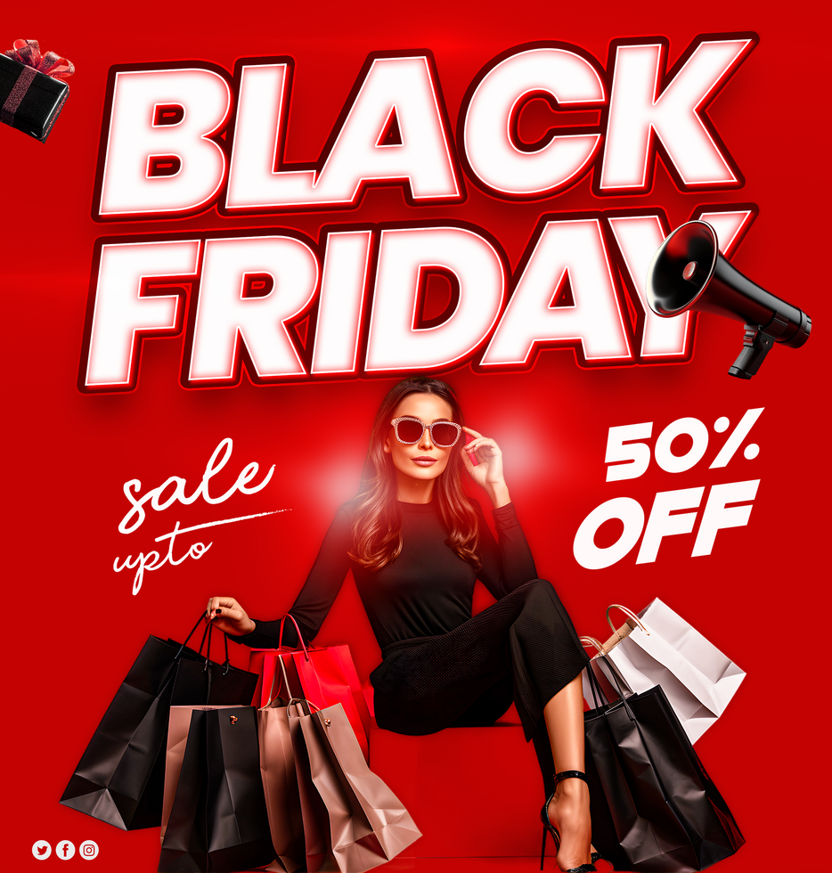 Black Friday discount sale template with women Black Friday holding shopping bag Black Friday psd