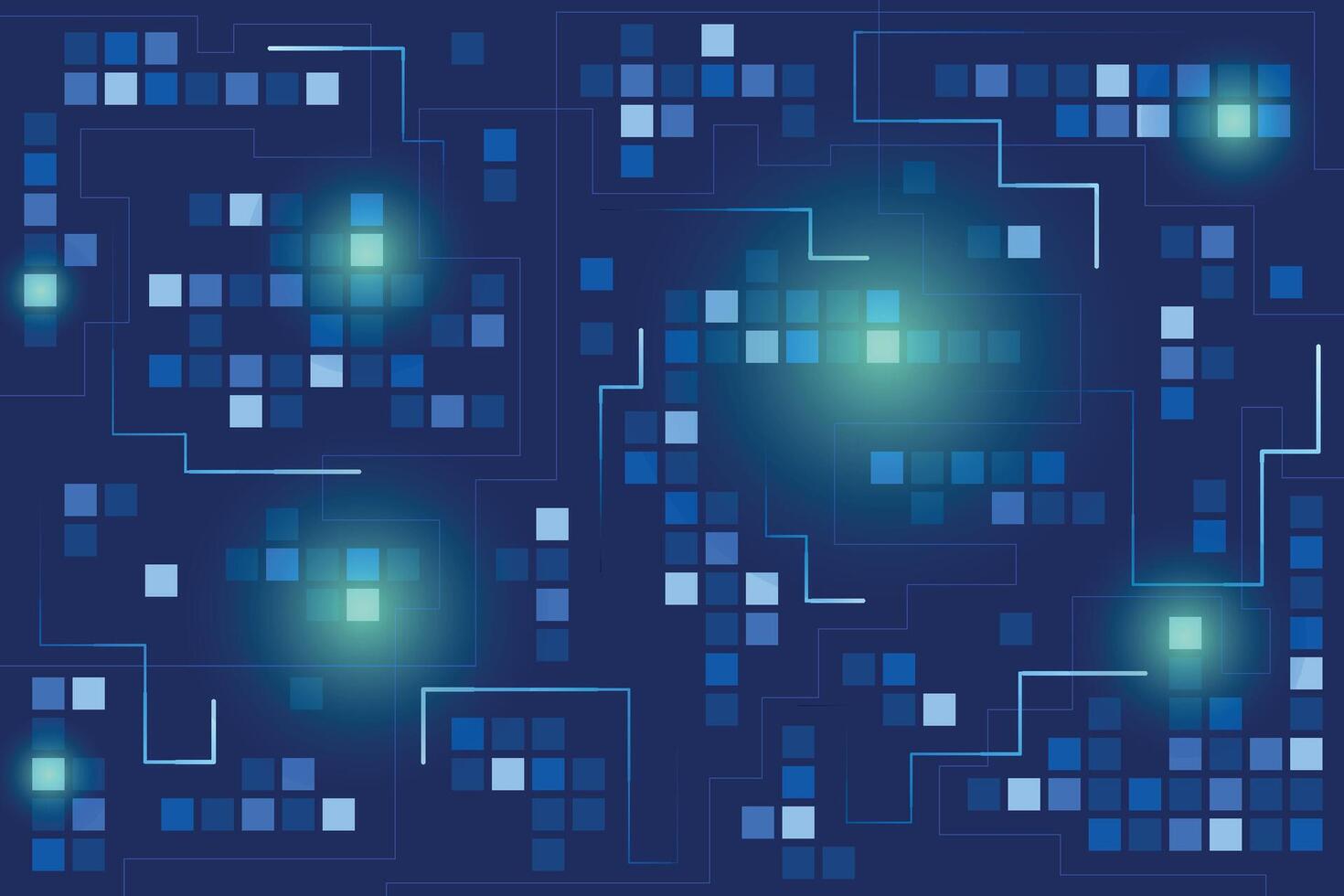 Circuit line technology digital on a blue background. Internet network connection, transfer data communication, cyber nano information. Futuristic square pixels backdrop. vector