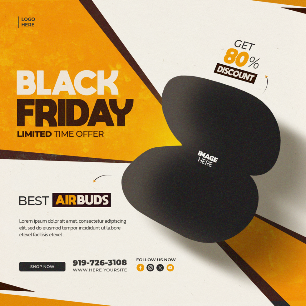black friday ad with a black and yellow background psd