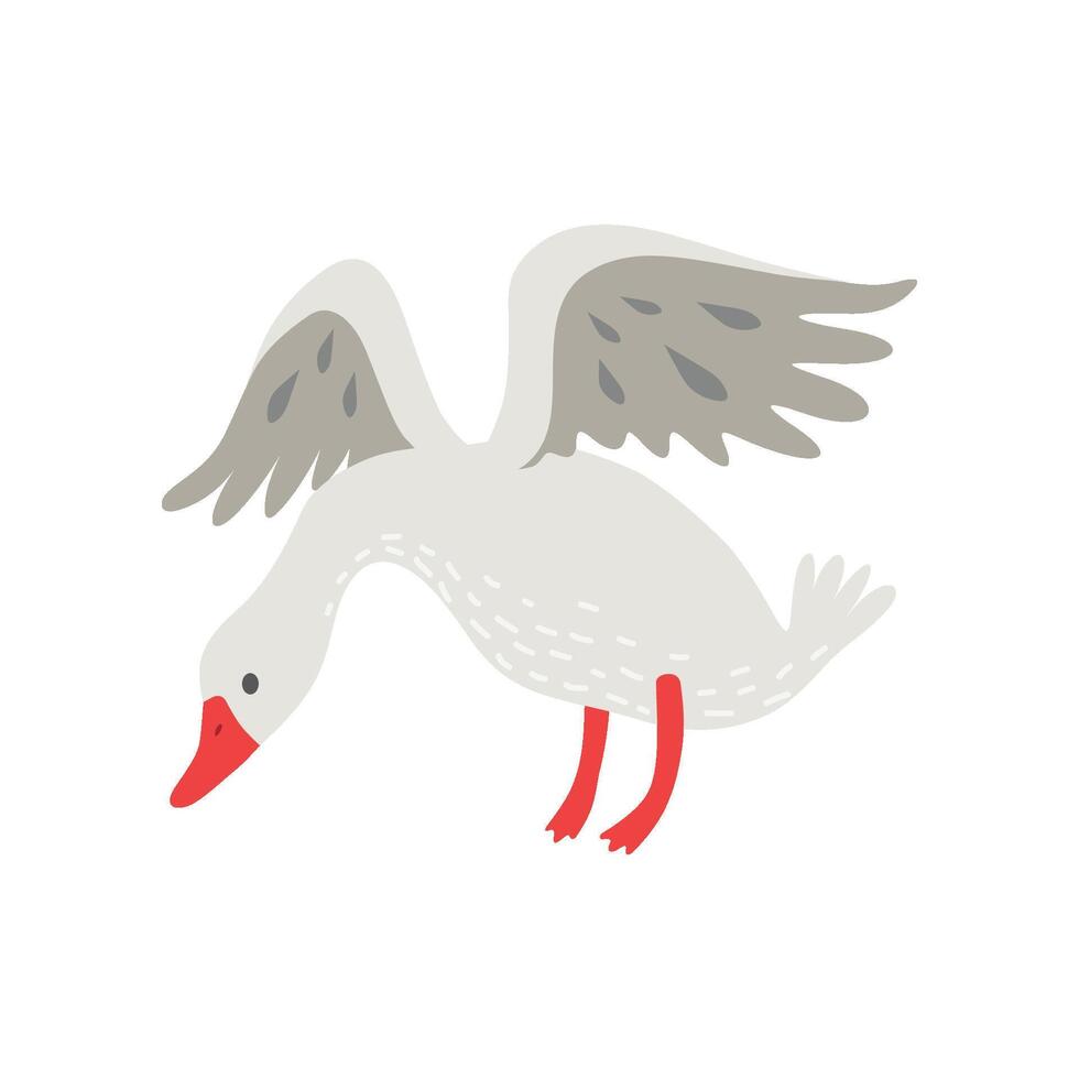 Cute White Goose Cartoon Character Flapping Its Wings Illustration vector