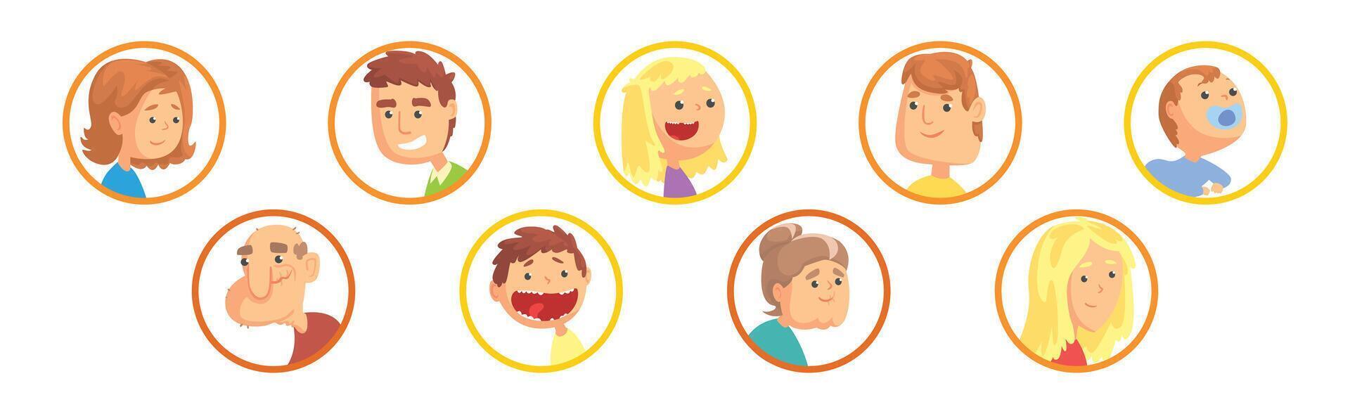People Head and Face Avatar in Round Frame Set vector