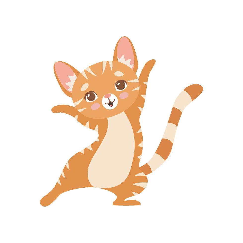 Happy Striped Funny Red Cat, Cute Kitten Animal Pet Character Standing on Two Legs Illustration vector
