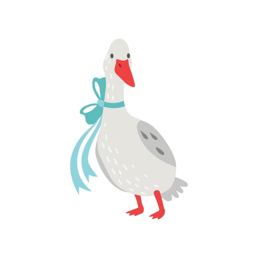 Cute White Goose Cartoon Character with Bow on its Neck Illustration vector