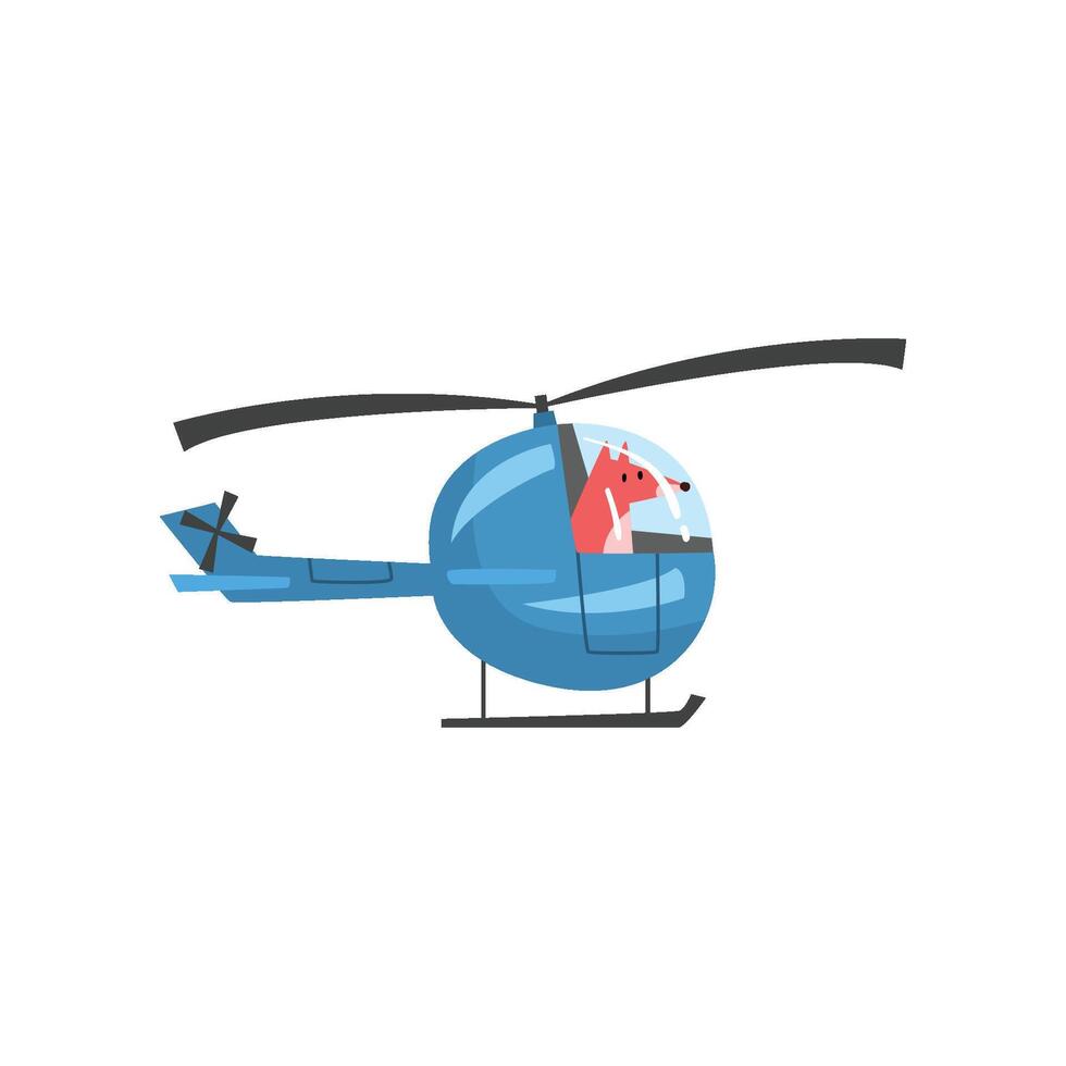 Fox Piloting Helicopter, Wild Animal Character Using Vehicle Illustration vector