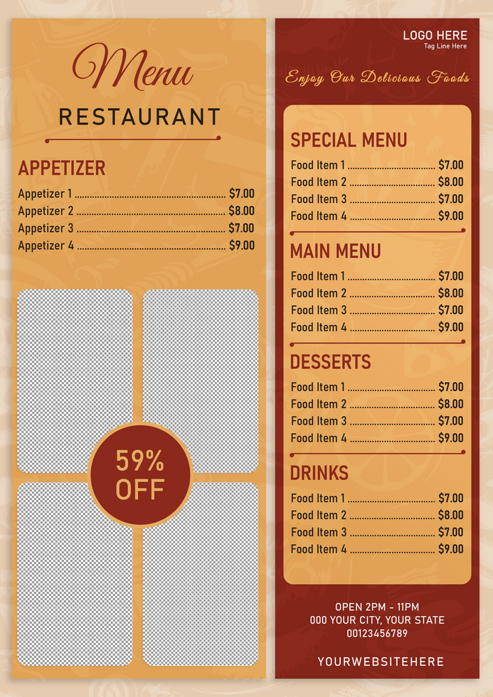 Restaurant Food Menu Poster Design Template Modern Food Menu A4 Flyer Template psd