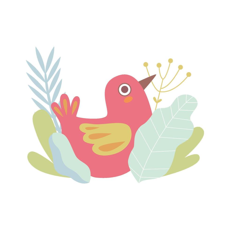 Cute Little Red Nesting Bird, Symbol of Spring Illustration vector