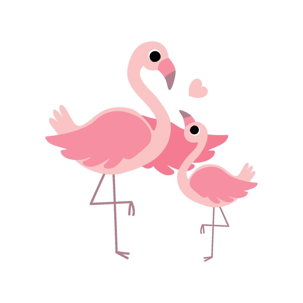 Beautiful Mother Flamingo and Its Baby, Cute Exotic Birds Family Illustration vector
