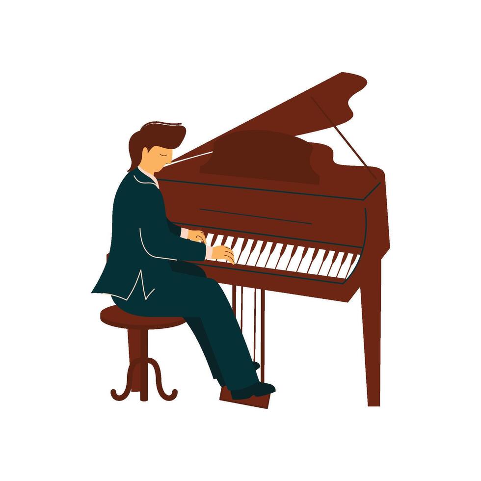 Male Musician Playing Classical Piano, Pianist Performs at Concert Illustration vector