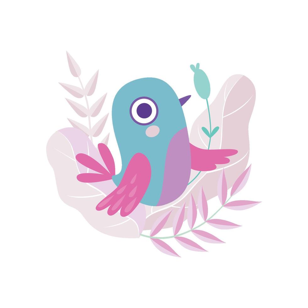 Cute Little Adorable Colorful Bird, Symbol of Spring Illustration vector