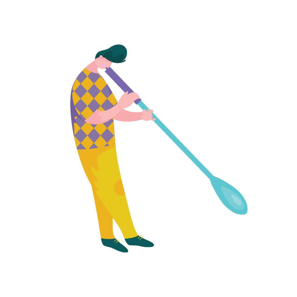 Man Blowing Glass Vessel, Male Glassblower Character, Hobby or Profession Illustration vector