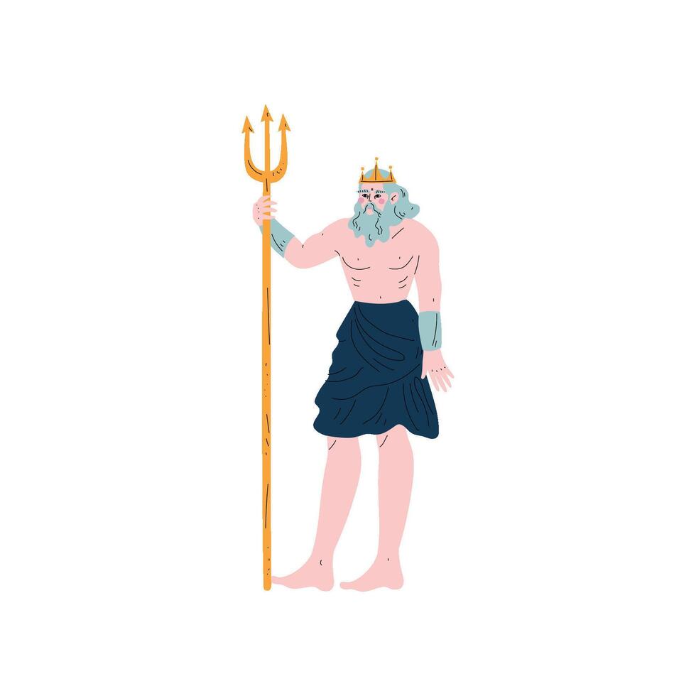 Poseidon Greek God, Ancient Greece Mythology Hero Illustration vector
