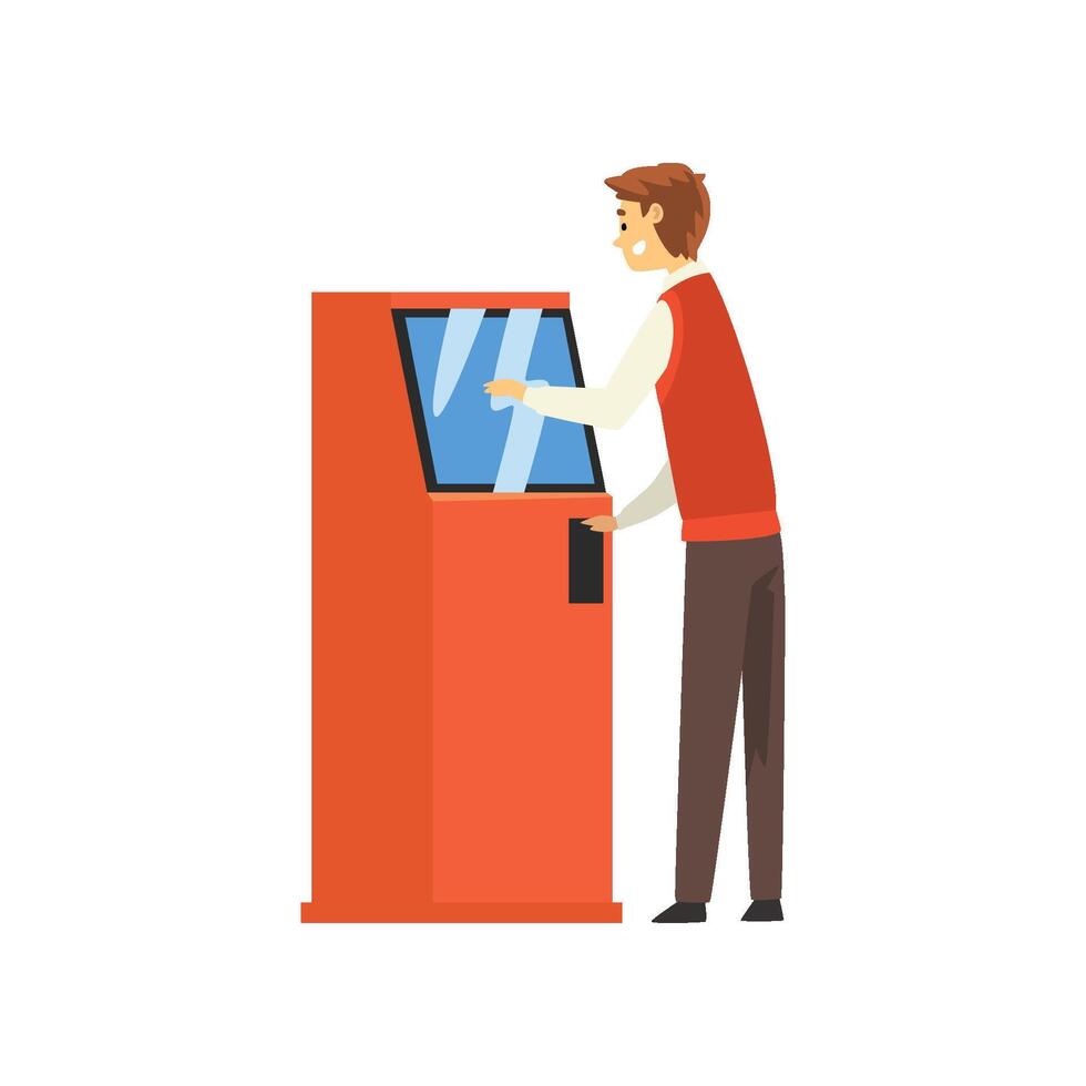 Man Using Cash ATM, Man Getting Money Through Cash Dispenser Illustration vector