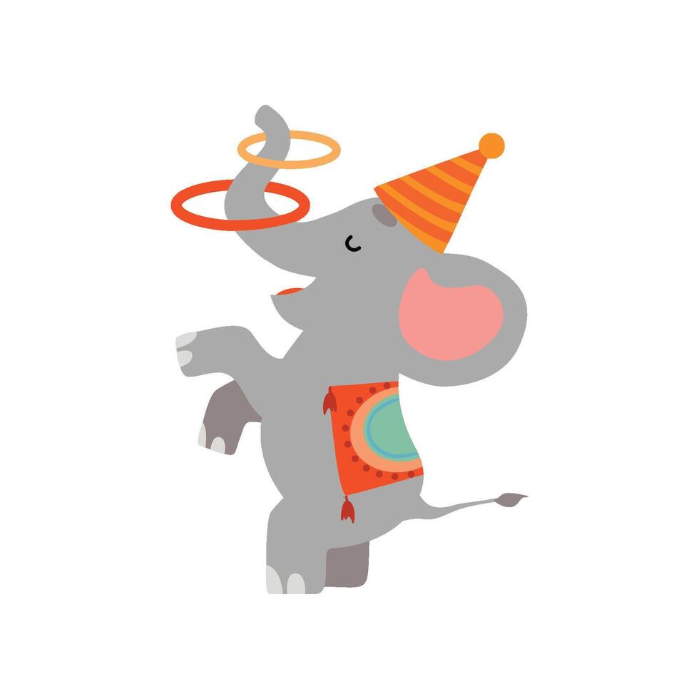 Cute Elephant Juggling with Hoops, Funny Animal Performing in Circus Show Illustration vector