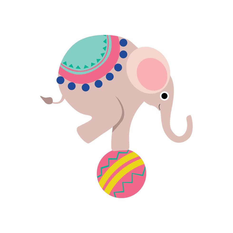 Elephant Balancing on Colorful Ball, Cute Funny Animal Performing in Circus Show Illustration vector