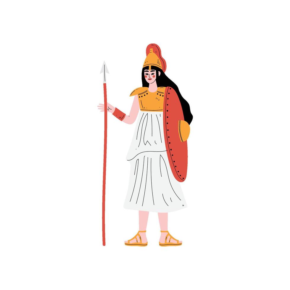 Athena Greek Goddess, Ancient Greece Mythology Hero Illustration vector