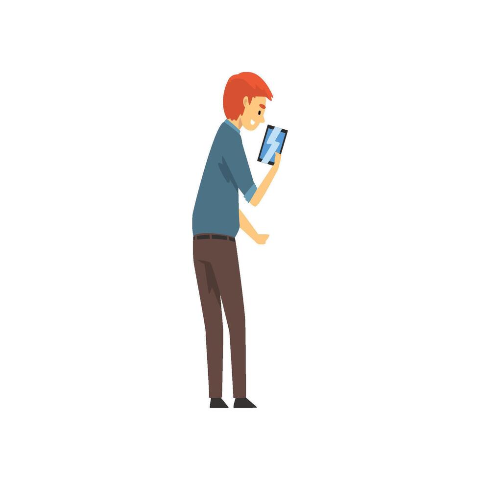 Young Man Standing and Using Digital Tablet PC Illustration vector