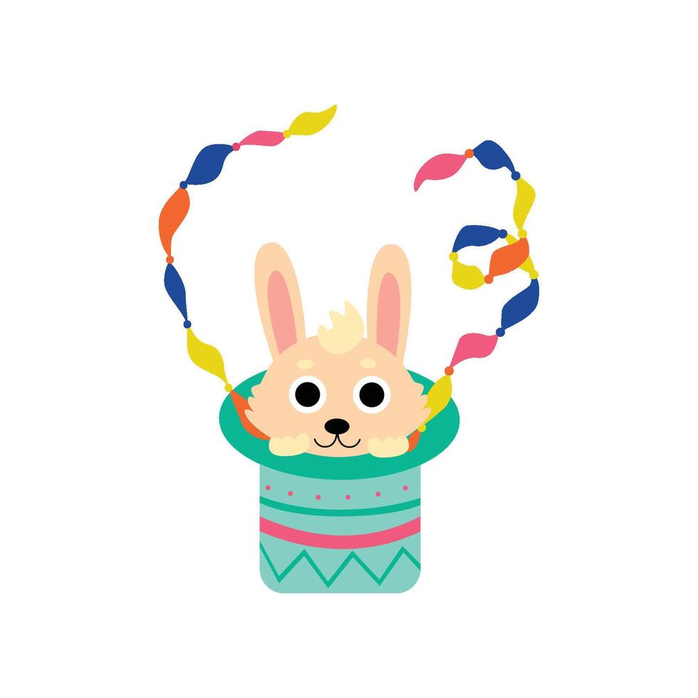 Cute Rabbit Appearing From Magician Hat, Funny Animal Performing in Circus Show Illustration vector