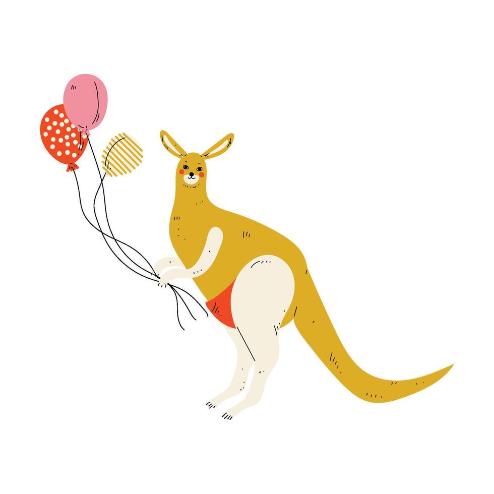 Kangaroo Holding Colorful Balloons, Cute Animal Character for Happy Birthday Design Illustration vector