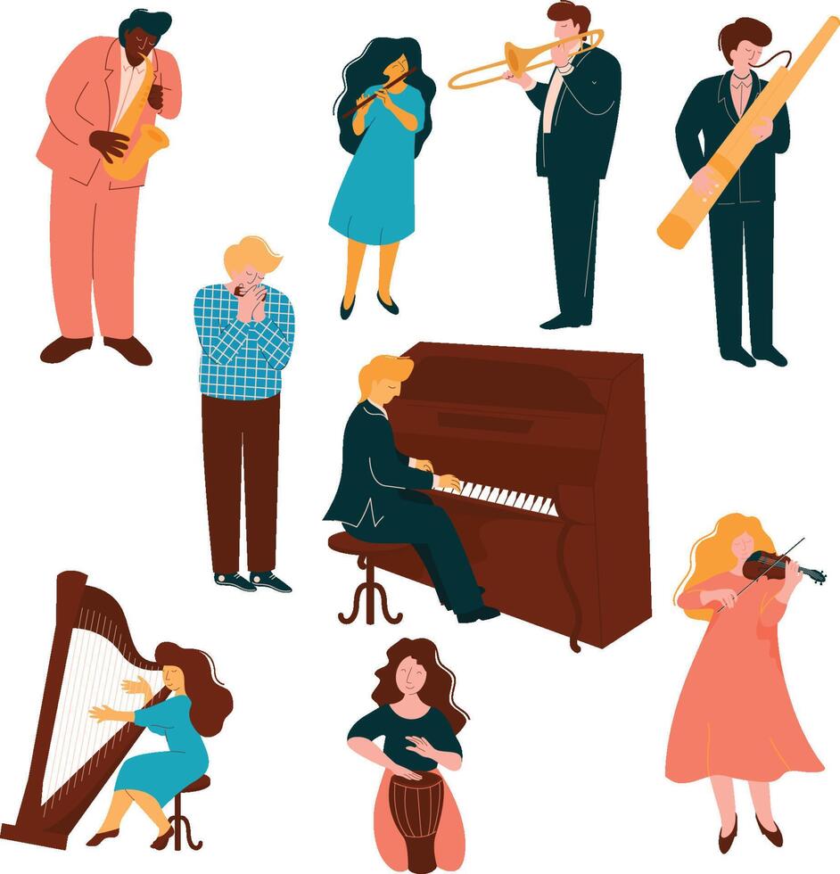 Musicians Characters set, People Playing on Classic Music Instruments Illustration vector